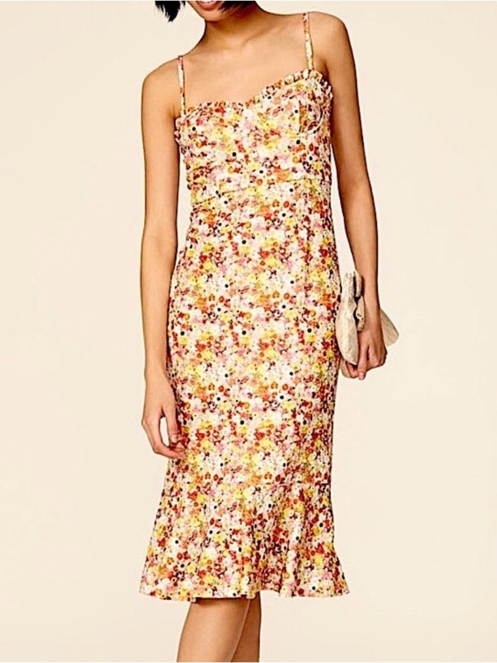 Anthropologie Floral Slip Midi Dress in Yellow, Pink and Orange